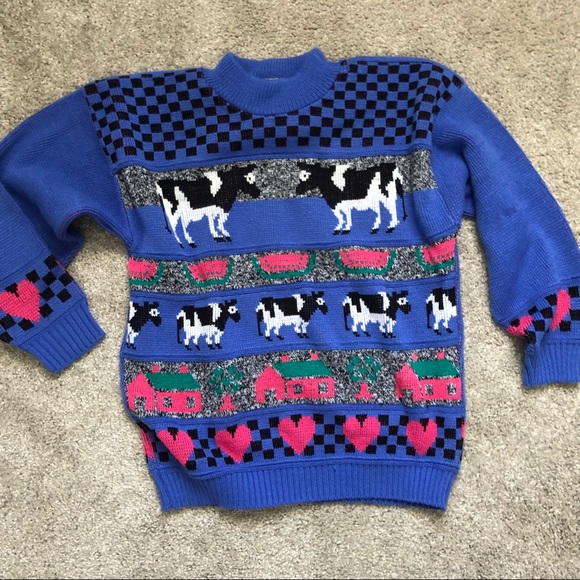 American Vintage | Sweaters | Vintage Knitted Cow Sweater | Poshmark